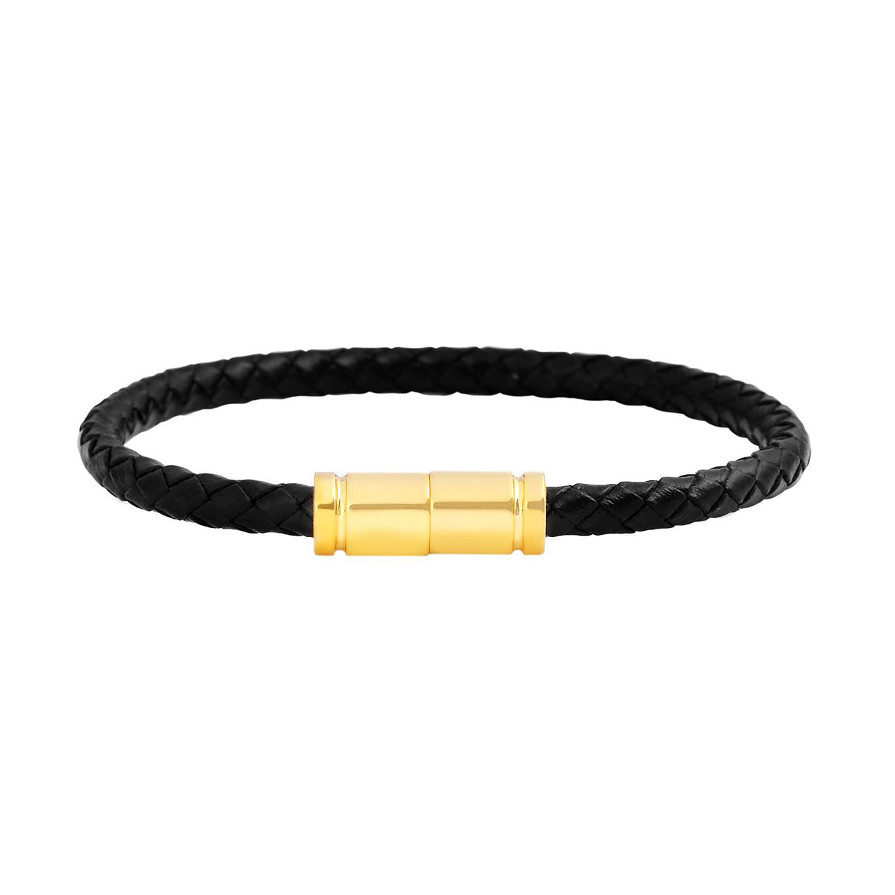  Gemesis Jewels by Edforce Braided Leather with Magnetic Clasp Men's Bracelet - Black - Bonton