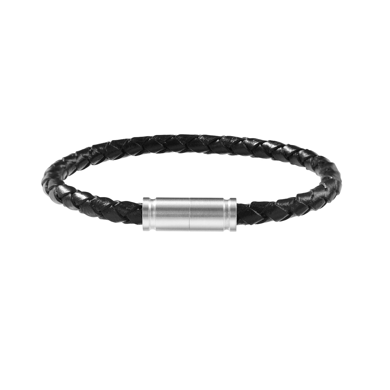  Gemesis Jewels by Edforce Braided Leather with Magnetic Clasp Men's Bracelet - Black - Bonton