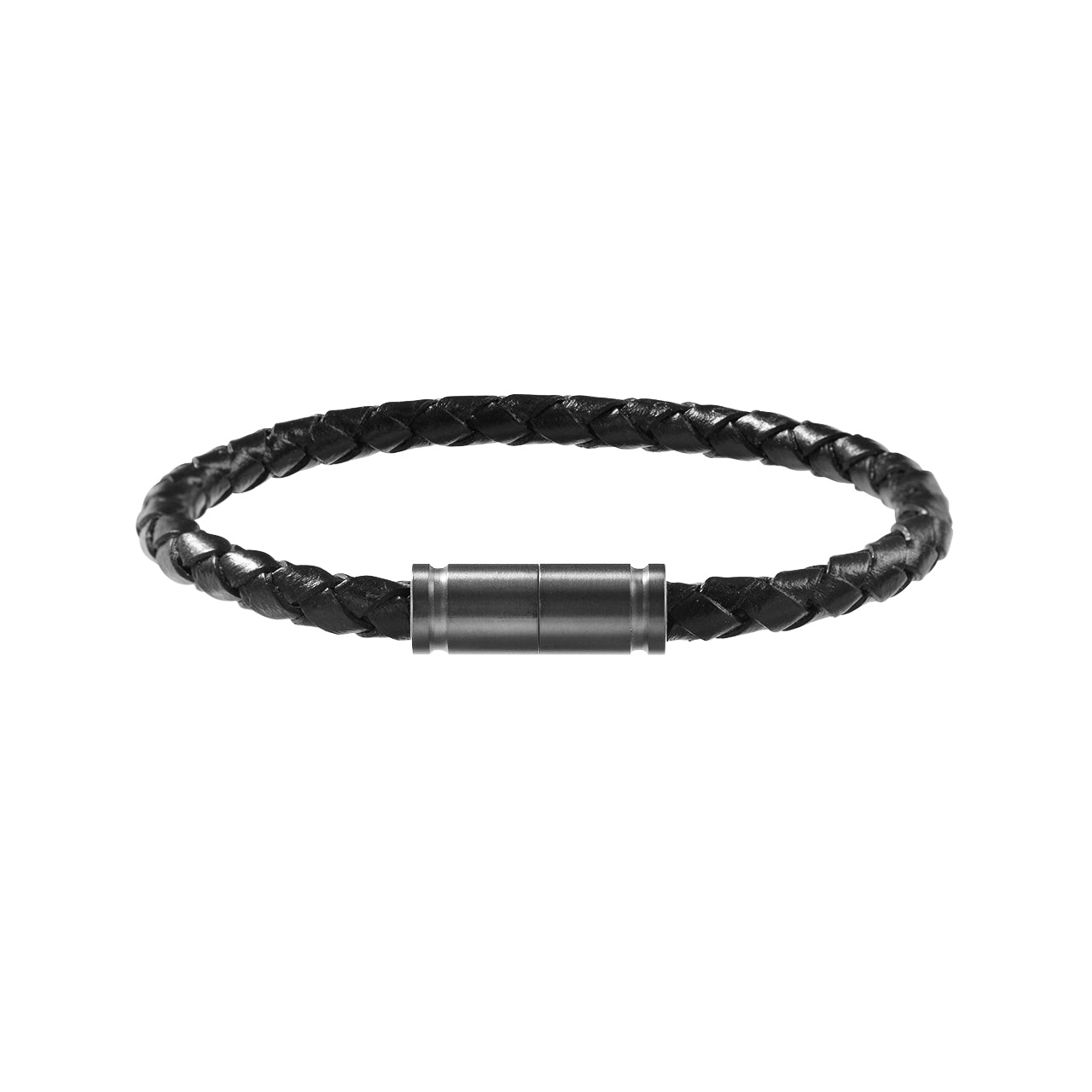  Gemesis Jewels by Edforce Braided Leather with Magnetic Clasp Men's Bracelet - Black - Bonton