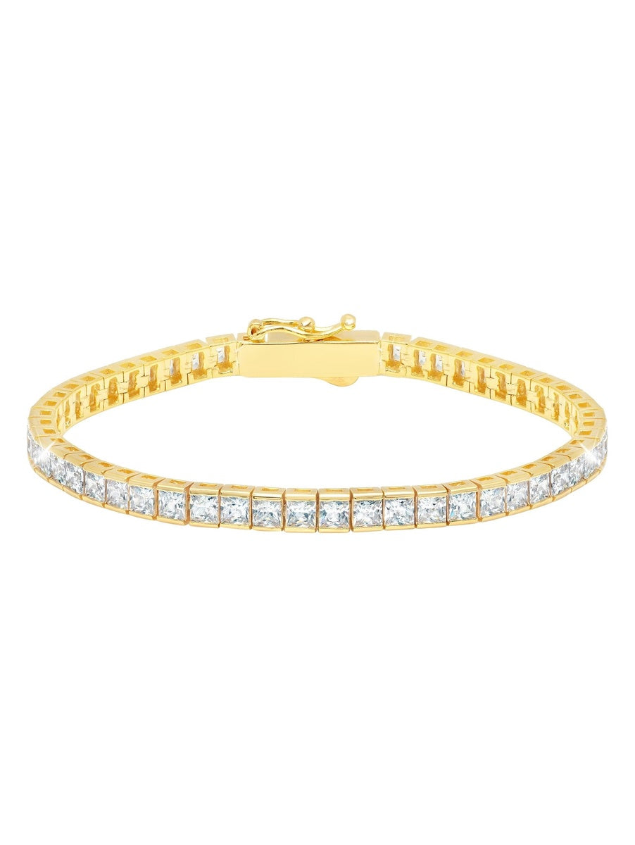  CRISLU Classic Medium Princess Tennis Bracelet Finished in 18kt Yellow Gold - XX - Bonton