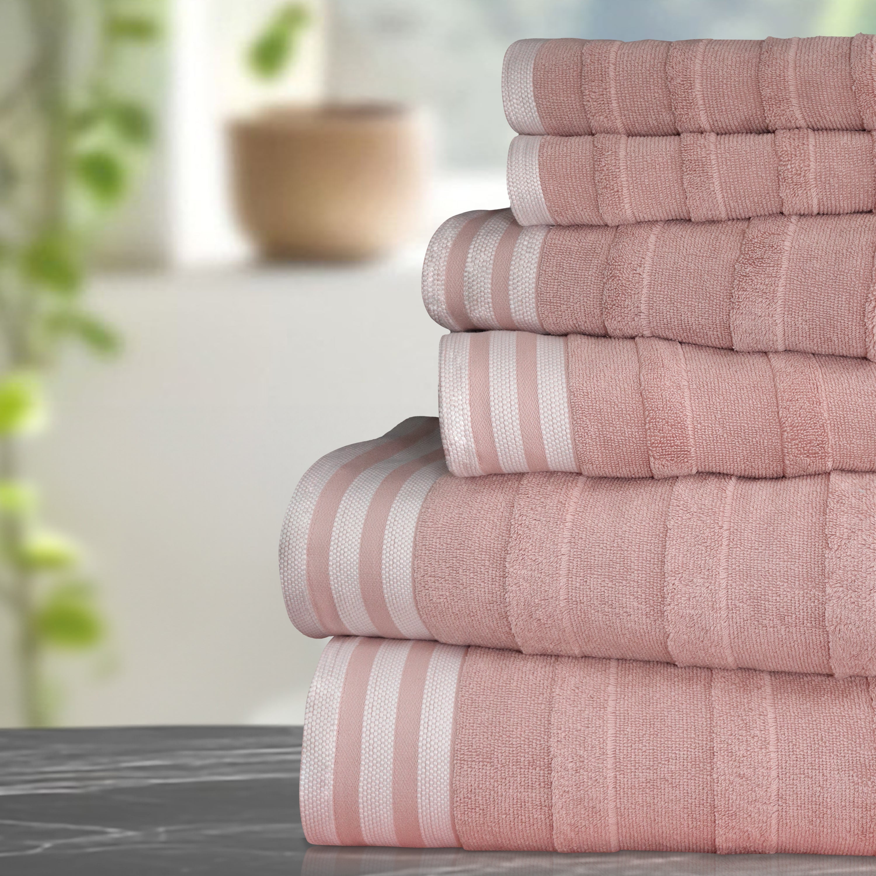  Kathy Ireland Home Kathy Ireland 6-Piece Jacquard Stripe Kyoto Towel Set - Gray - Bonton
