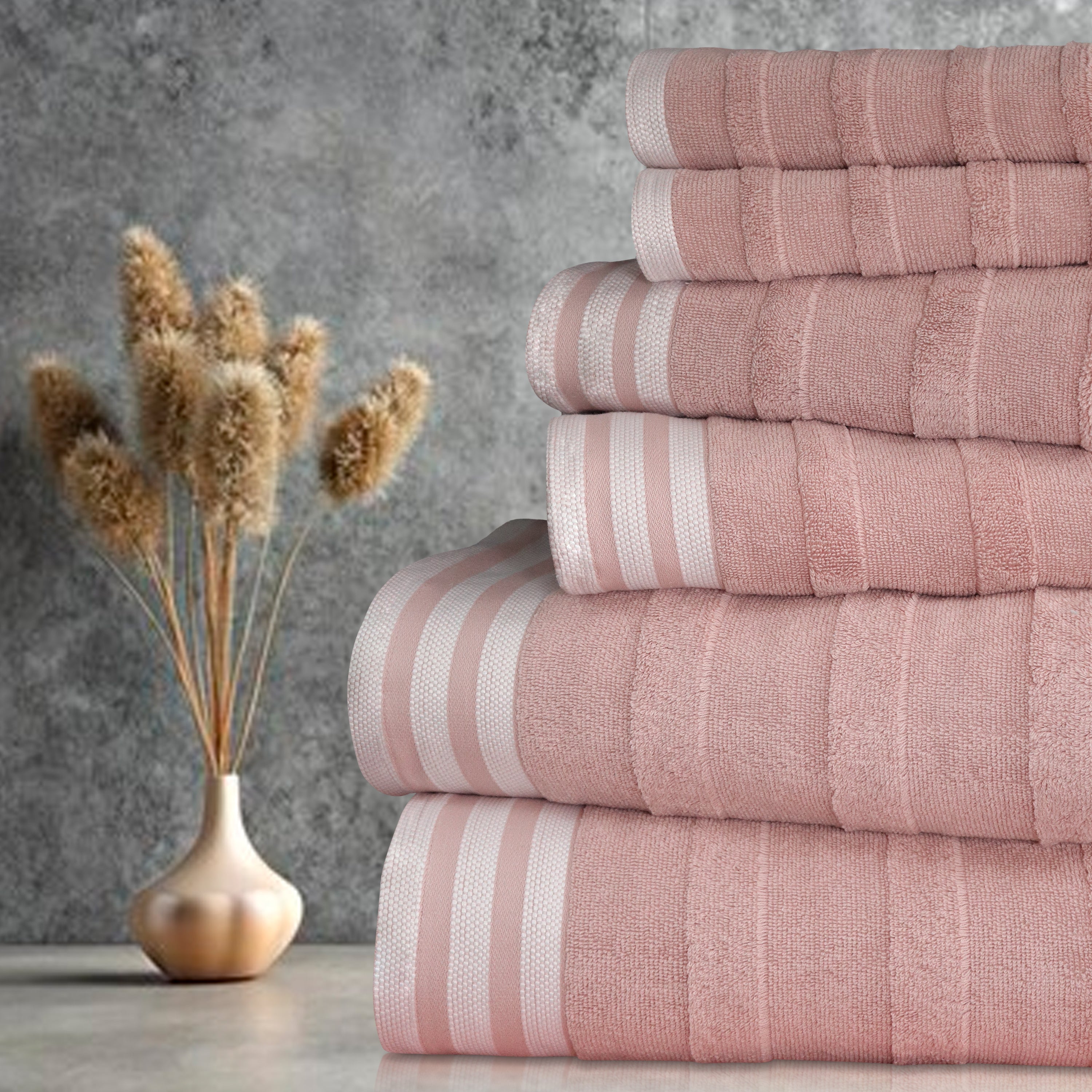  Kathy Ireland Home Kathy Ireland 6-Piece Jacquard Stripe Kyoto Towel Set - Gray - Bonton
