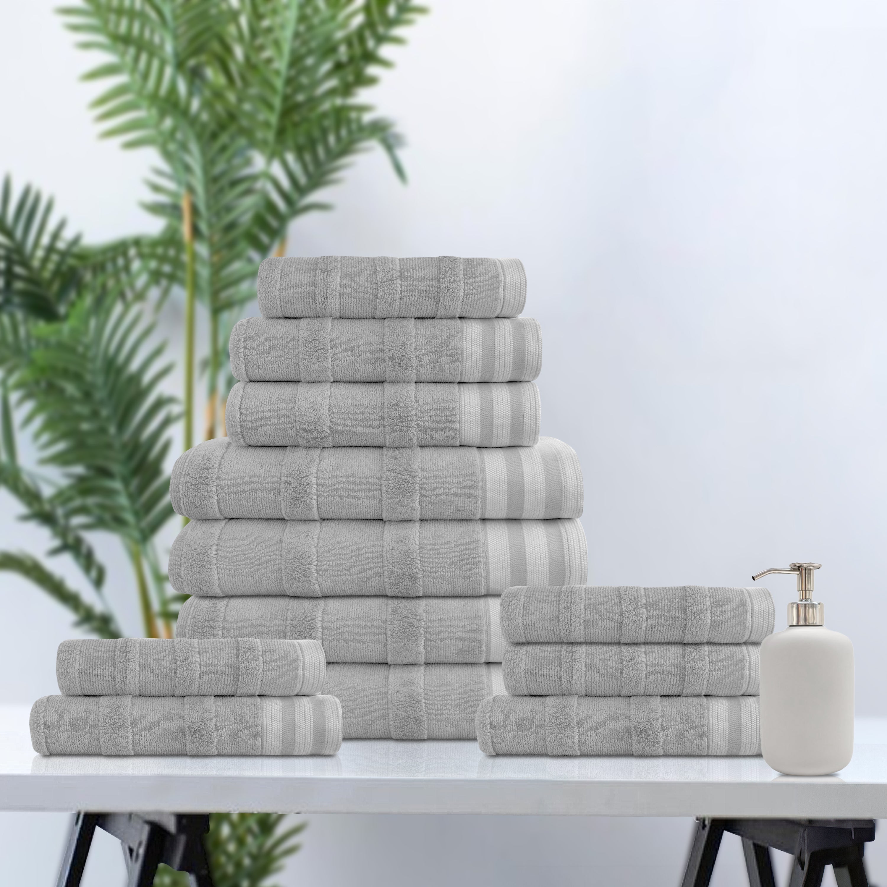  Kathy Ireland Home Kathy Ireland 12-Piece Jacquard Stripe Kyoto Towel Set - Gray - Bonton