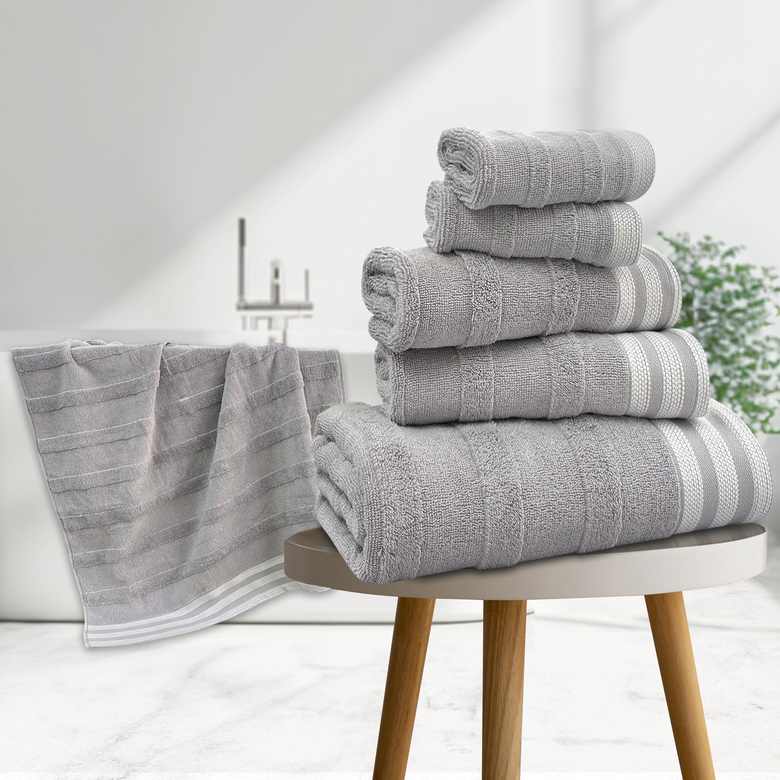  Kathy Ireland Home Kathy Ireland 6-Piece Jacquard Stripe Kyoto Towel Set - Gray - Bonton