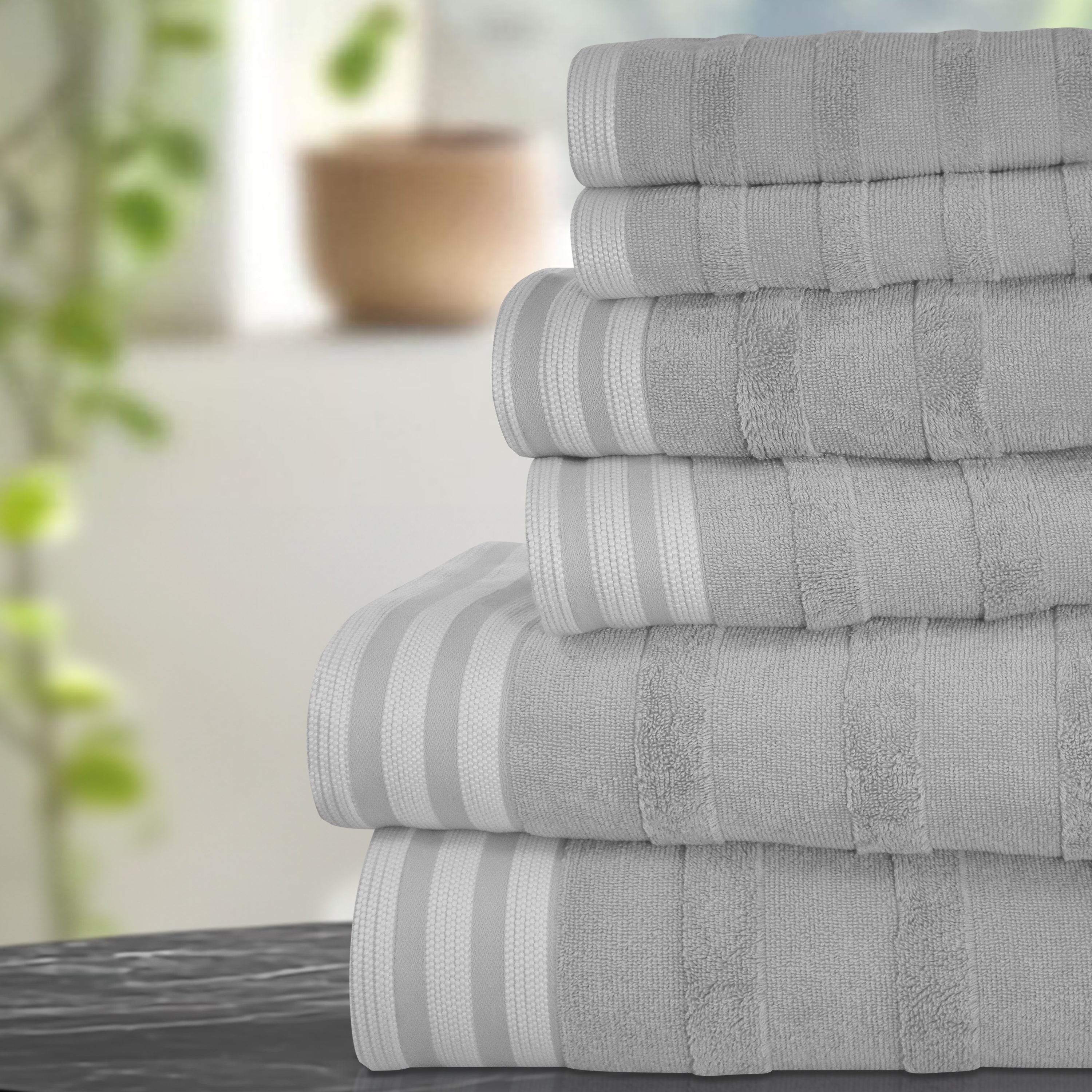  Kathy Ireland Home Kathy Ireland 6-Piece Jacquard Stripe Kyoto Towel Set - Gray - Bonton