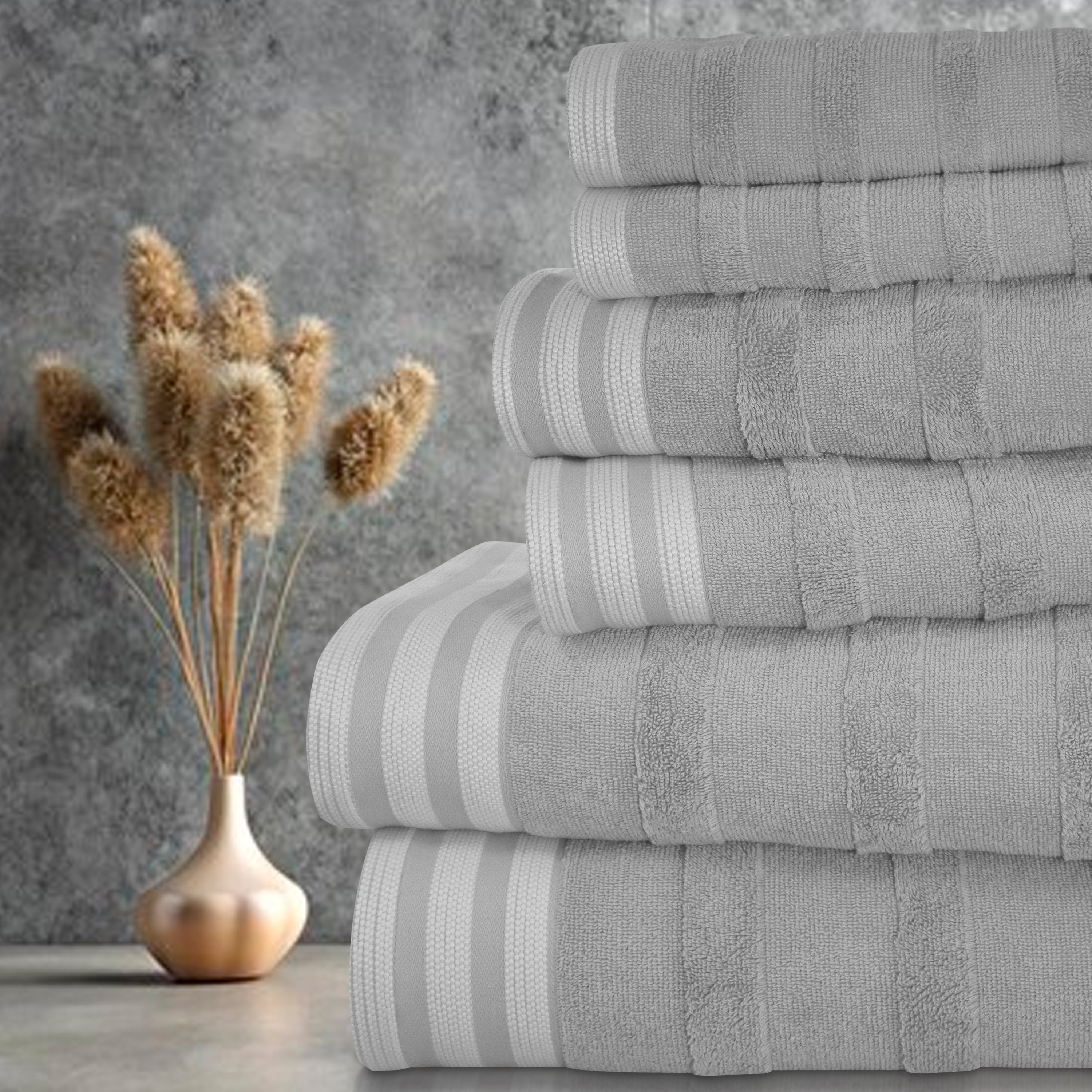 Kathy Ireland Home Kathy Ireland 6-Piece Jacquard Stripe Kyoto Towel Set - Gray - Bonton