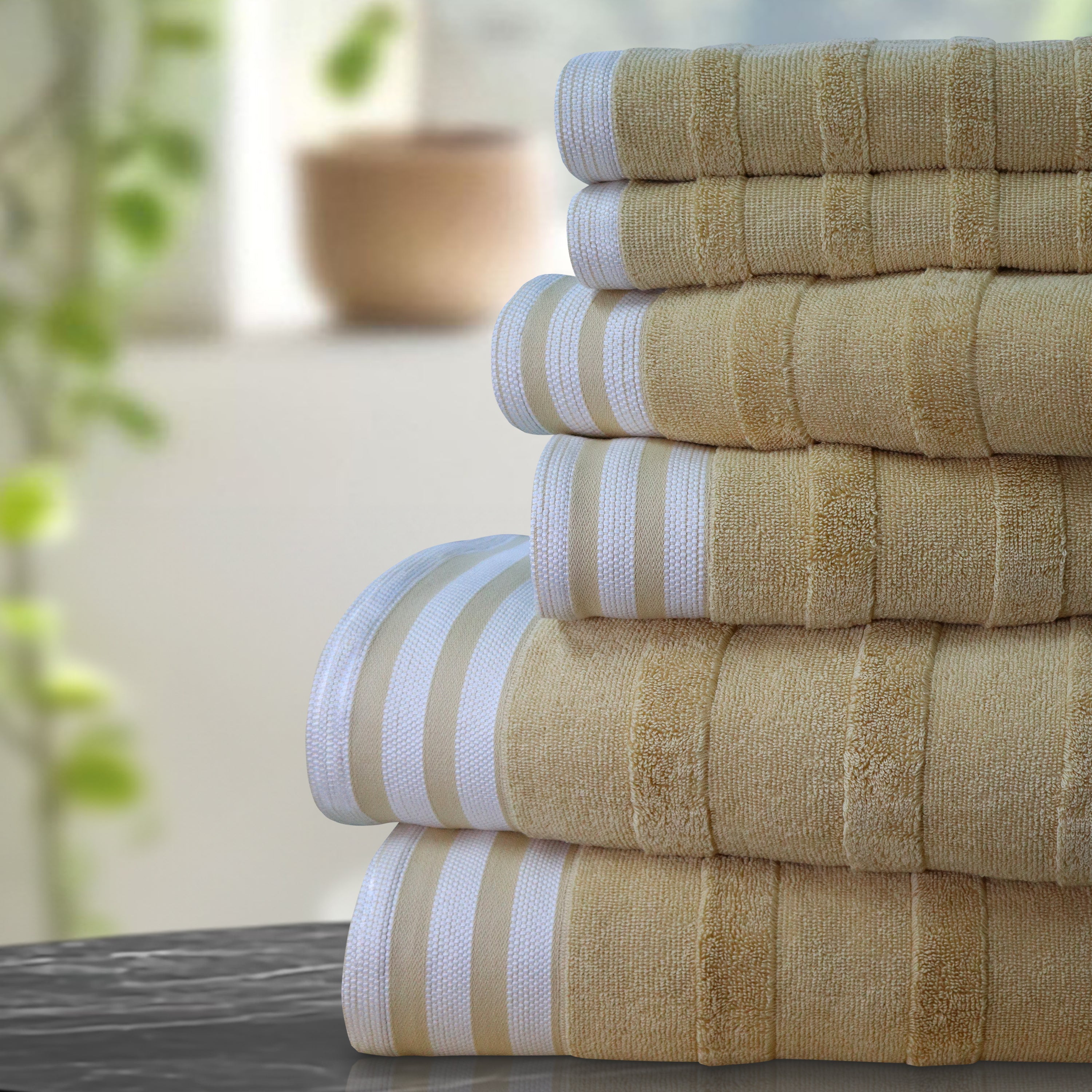  Kathy Ireland Home Kathy Ireland 6-Piece Jacquard Stripe Kyoto Towel Set - Gray - Bonton