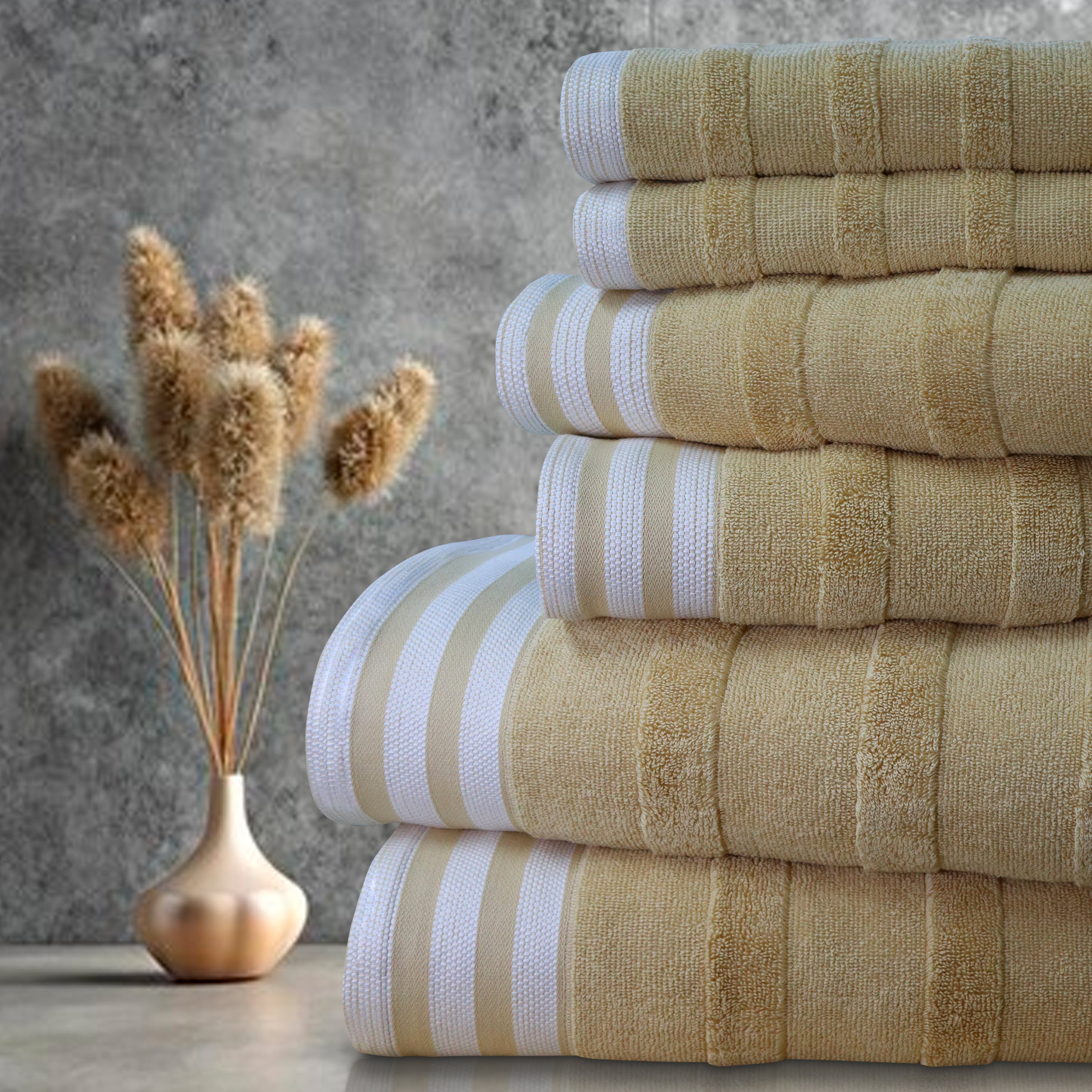  Kathy Ireland Home Kathy Ireland 6-Piece Jacquard Stripe Kyoto Towel Set - Gray - Bonton