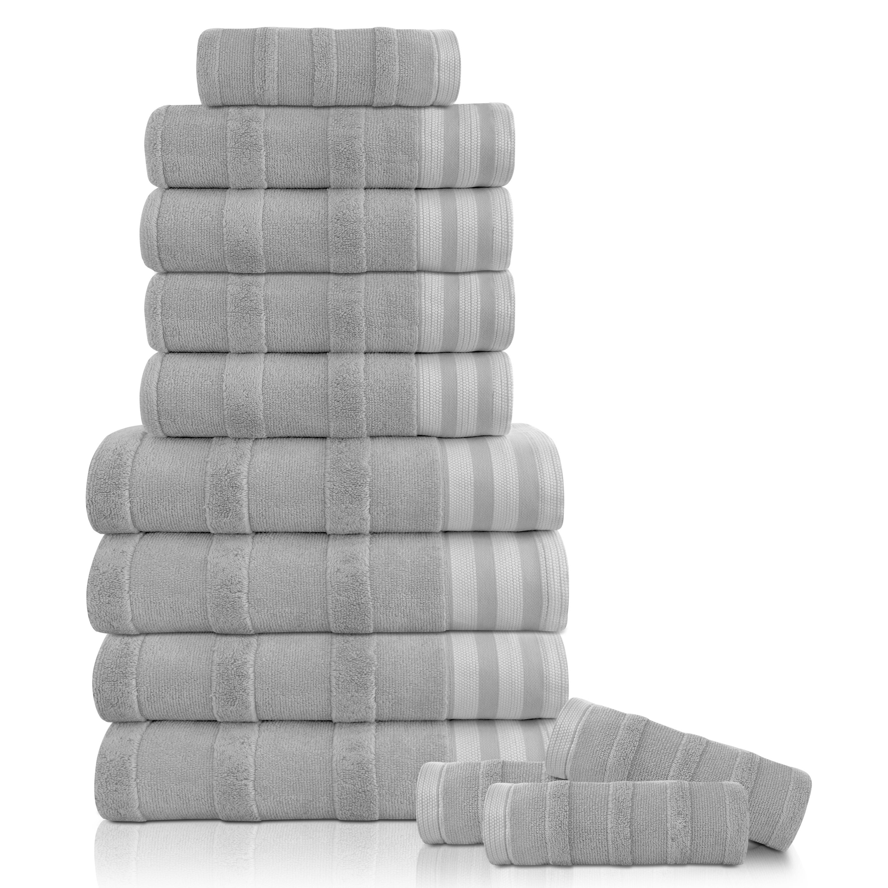  Kathy Ireland Home Kathy Ireland 12-Piece Jacquard Stripe Kyoto Towel Set - Gray - Bonton