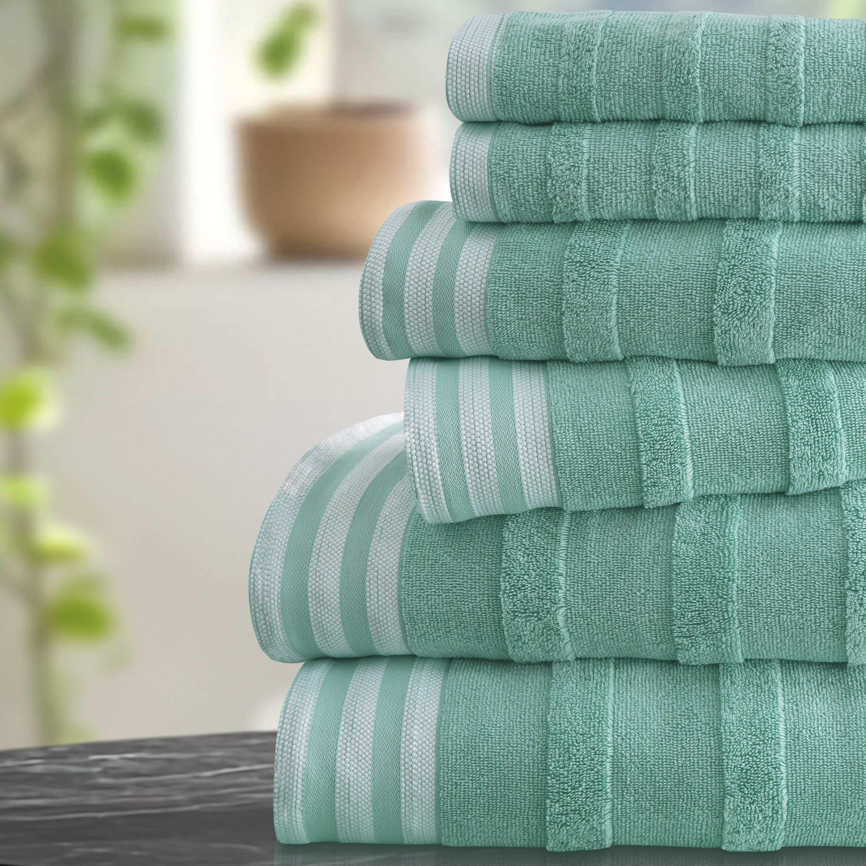 Kathy Ireland Home Kathy Ireland 6-Piece Jacquard Stripe Kyoto Towel Set - Gray - Bonton
