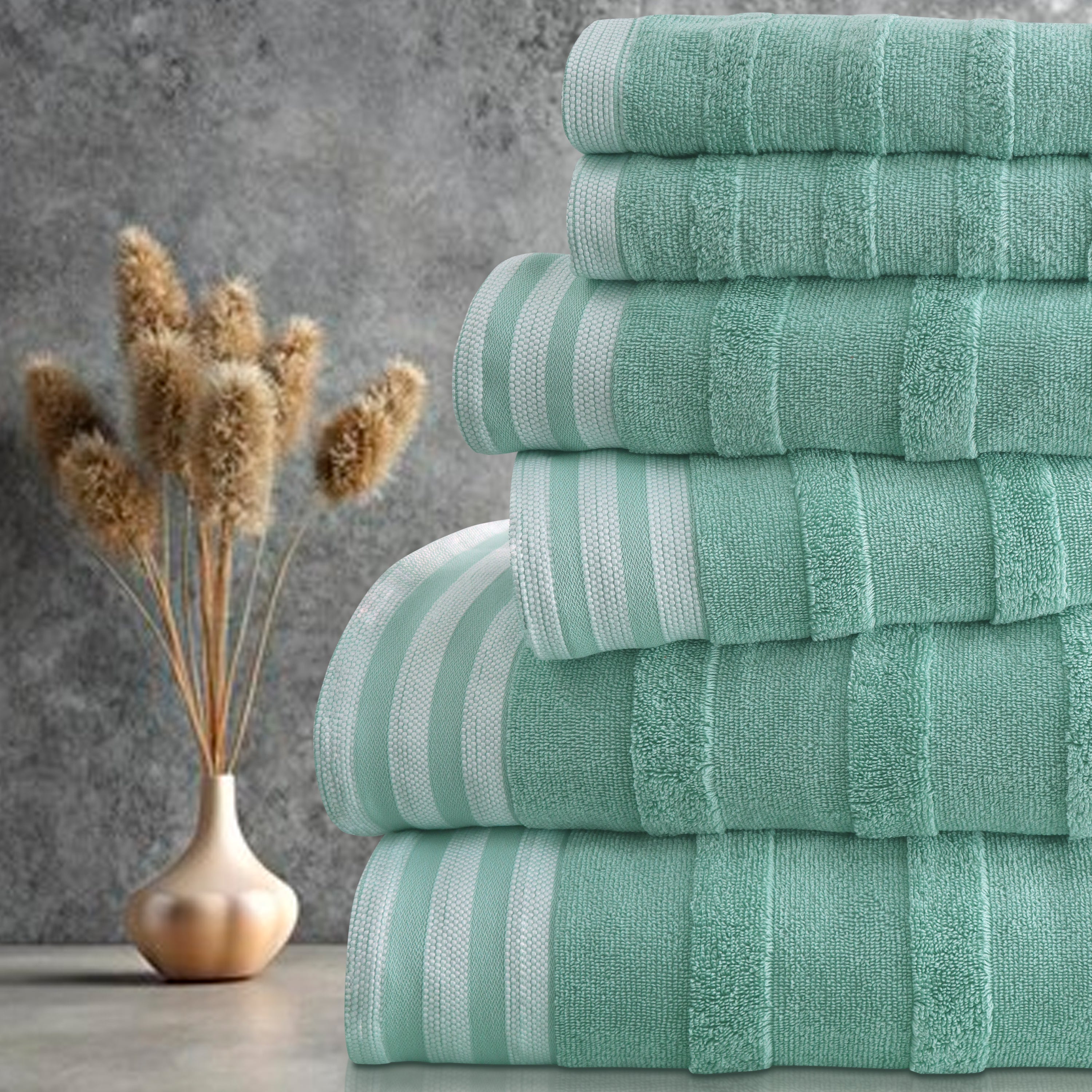  Kathy Ireland Home Kathy Ireland 6-Piece Jacquard Stripe Kyoto Towel Set - Gray - Bonton