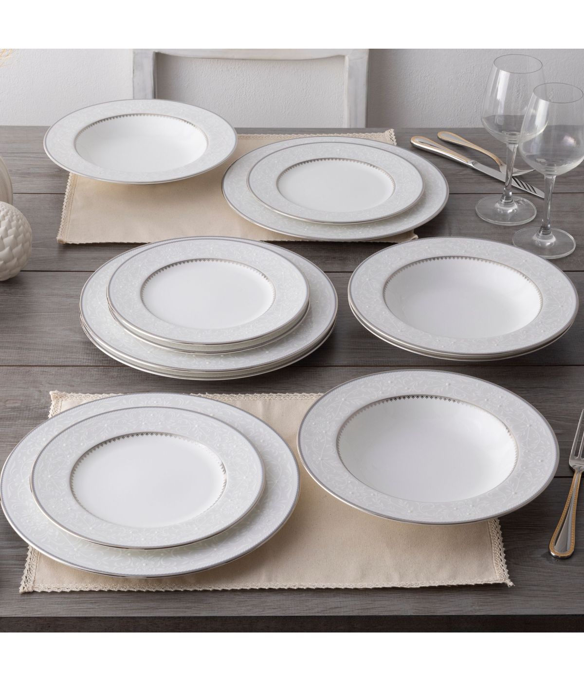  Noritake Brocato 12 Piece Set, Service for 4 - White - Bonton