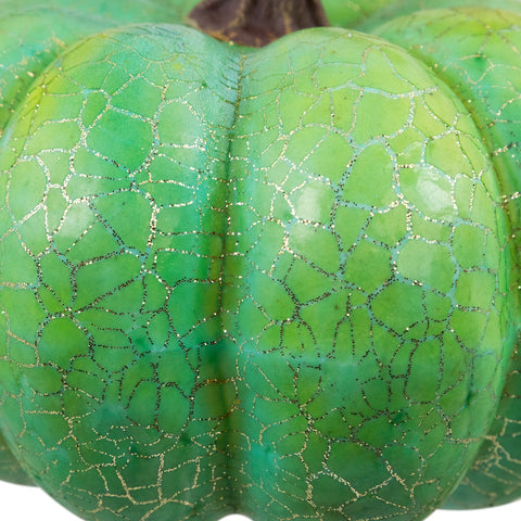 Crackle Fall Harvest Thanksgiving Pumpkins - 5" - Green and Gold - Set of 2