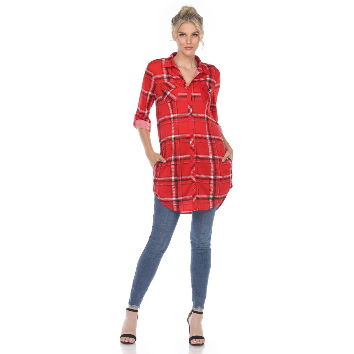  White Mark Women's Plaid Tunic Shirt - S - Bonton