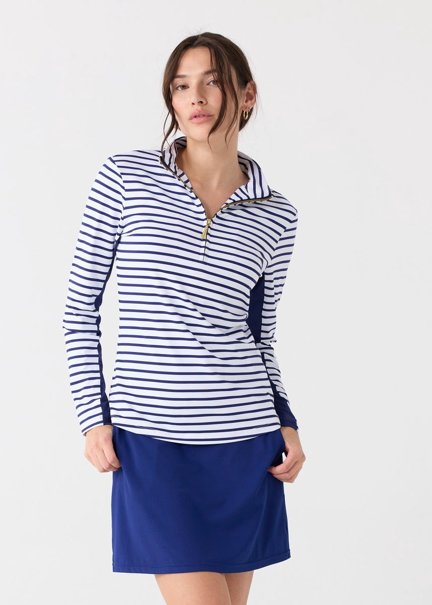  Cabana Life Navy Stripe 1/4 Zip Sport Top - S - Bonton