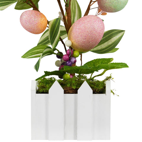 Artificial Potted Twig Tree With Easter Eggs - 18" - Pink