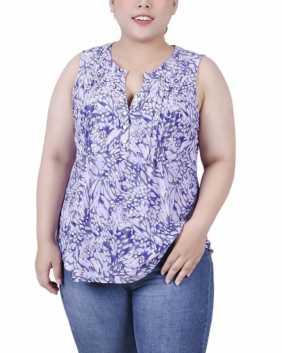  NY Collection Plus Size Sleeveless Jacquard Y Neck Top - Fuschia Swirlbreeze - Bonton