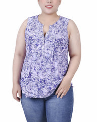 Plus Size Sleeveless Jacquard Y Neck Top