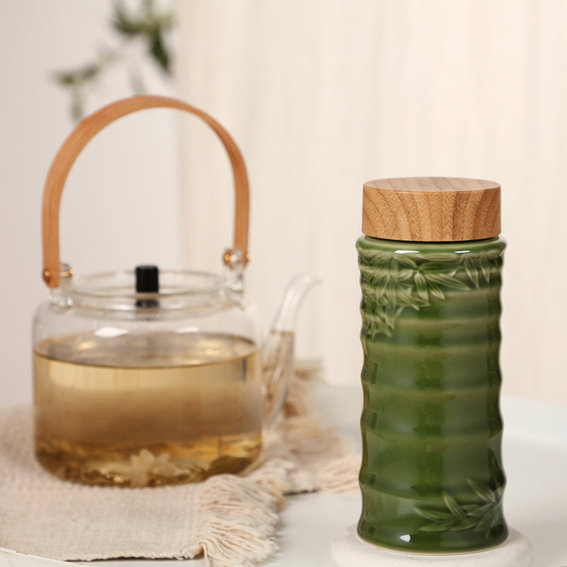  Acera Bamboo Joint Tea Travel Mug - Olive Green - Bonton