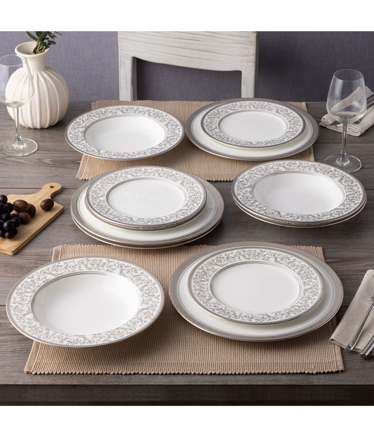  Noritake Summit 12 Piece Set, Service for 4 - Platinum - Bonton