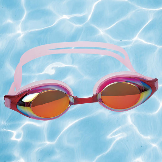 7" Pink Mirrored Competition Swimming Goggles