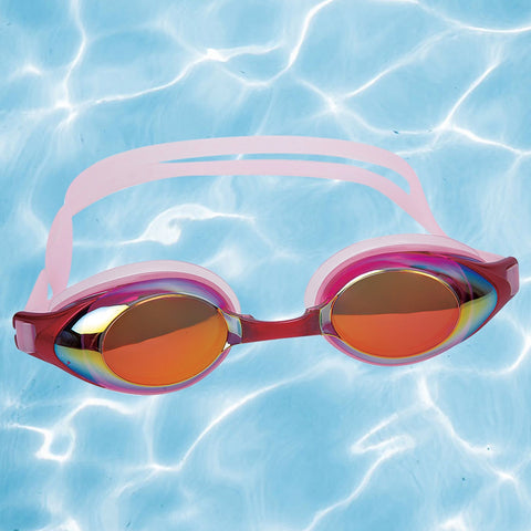 7" Pink Mirrored Competition Swimming Goggles