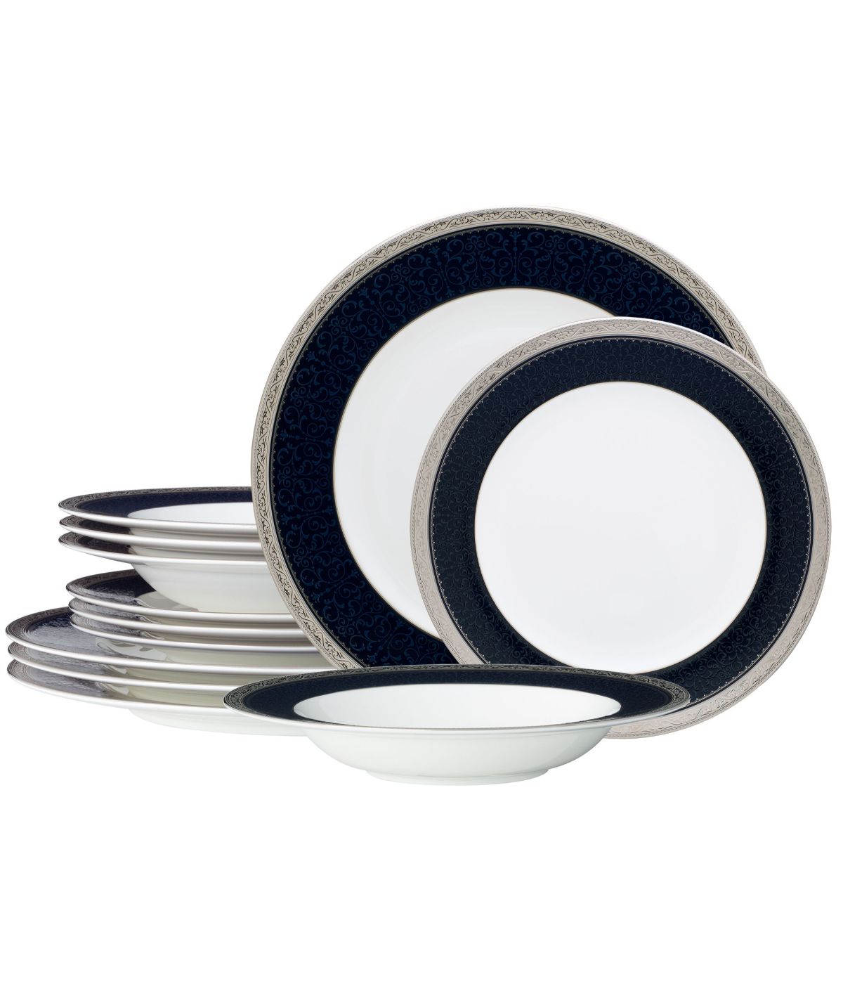  Noritake Odessa 12 Piece Set, Service for 4 - Cobalt Platinum - Bonton