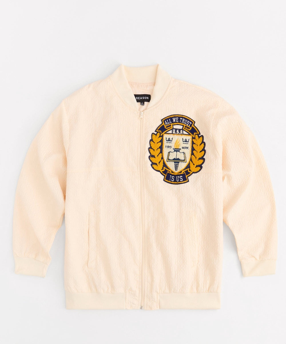  Reason Clothing Coaches Chenille Patched Jacket - Cream - CREAM - Bonton