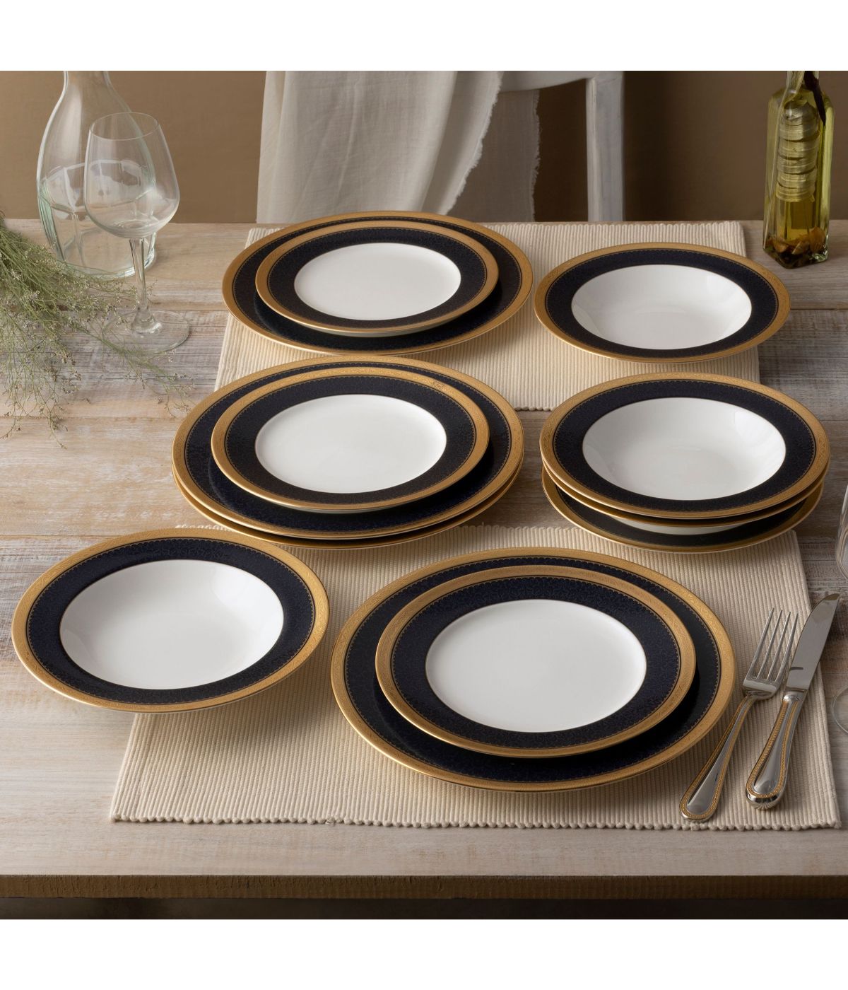  Noritake Odessa 12 Piece Set, Service for 4 - Cobalt Gold - Bonton