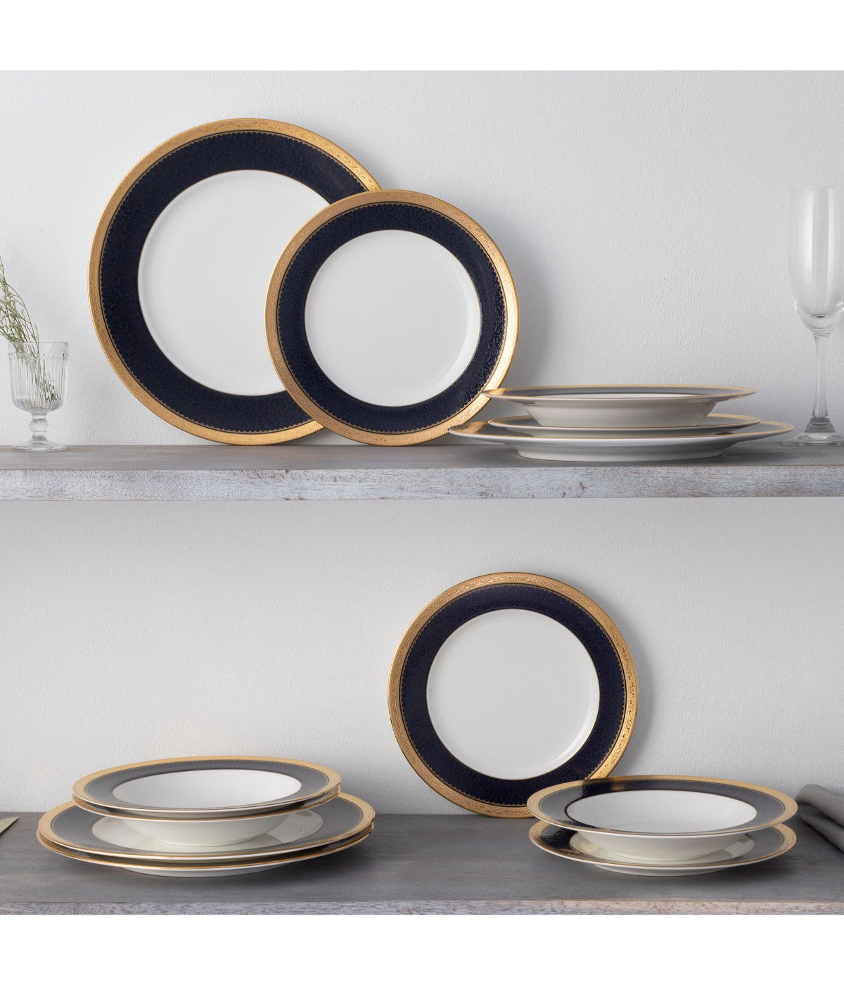  Noritake Odessa Set of 4 Dinner Plates - Cobalt Gold - Bonton