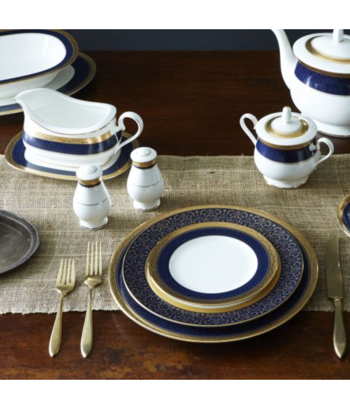  Noritake Odessa Gravy with Tray - Cobalt Gold - Bonton