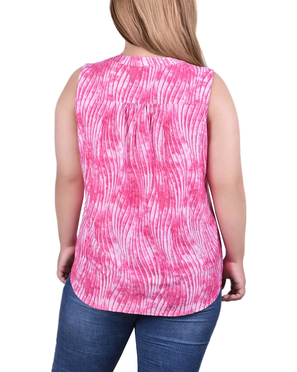  NY Collection Plus Size Sleeveless Jacquard Y Neck Top - Fuschia Swirlbreeze - Bonton