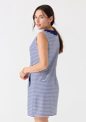 Navy Stripe Sleeveless Fringe Tunic Dress