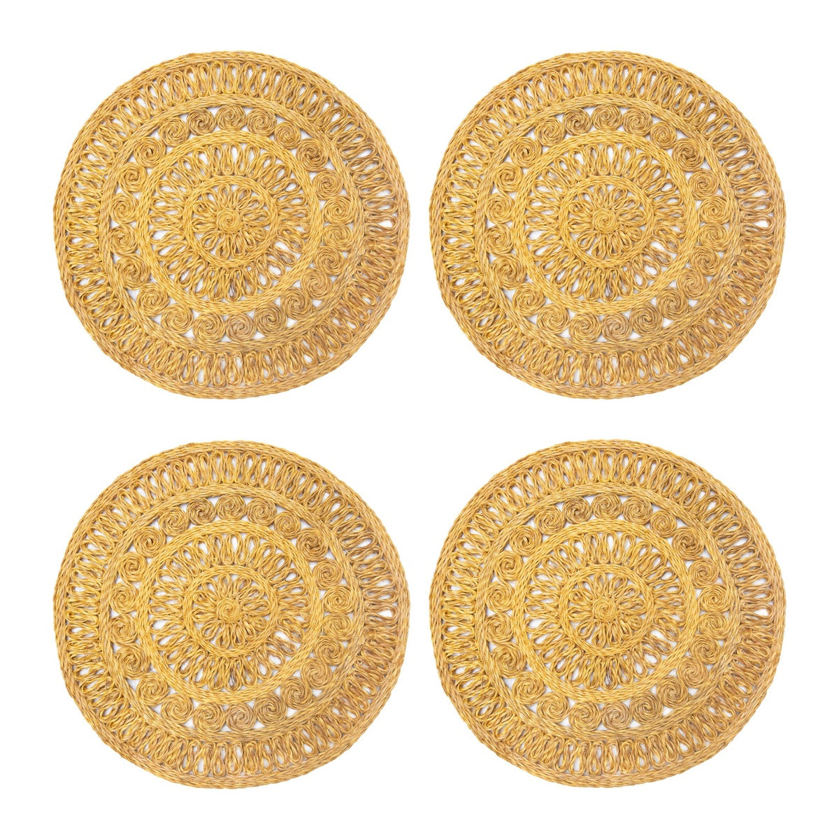  Caravan Circolo Abaca Round Placemat - Set of 4 - Aqua - Bonton