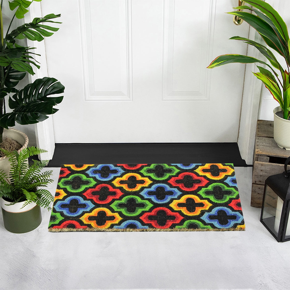  Northlight Red and Yellow Retro Quatrefoil Design Doormat 29