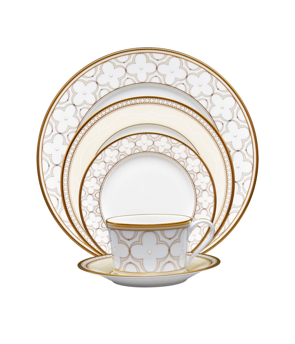  Noritake Trefolio Gold 5 Piece Place Setting - White - Bonton