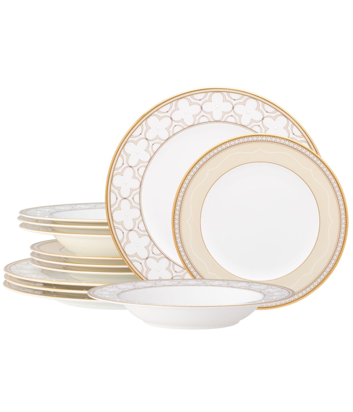  Noritake Trefolio Gold 12 Piece Set, Service for 4 - White - Bonton