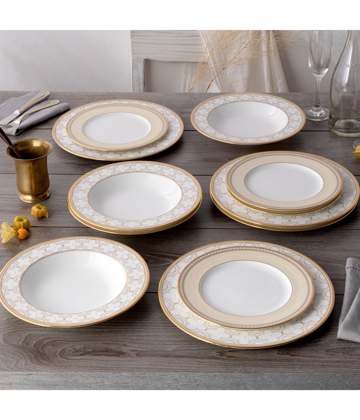  Noritake Trefolio Gold 12 Piece Set, Service for 4 - White - Bonton