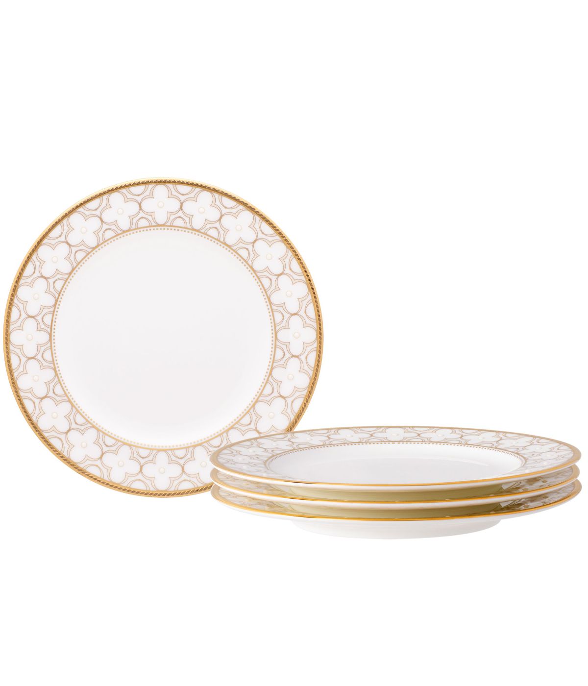  Noritake Trefolio Gold Set of 4 Bread & Butter/Appetizer Plates - White - Bonton