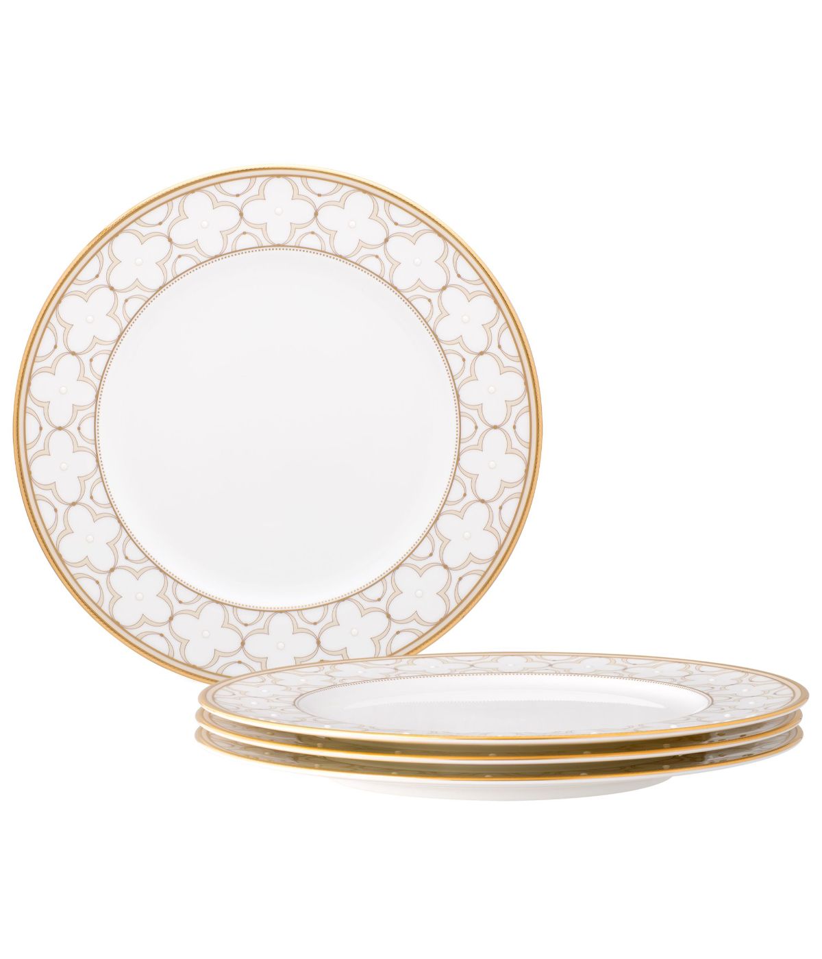  Noritake Trefolio Gold Set of 4 Dinner Plates - White - Bonton