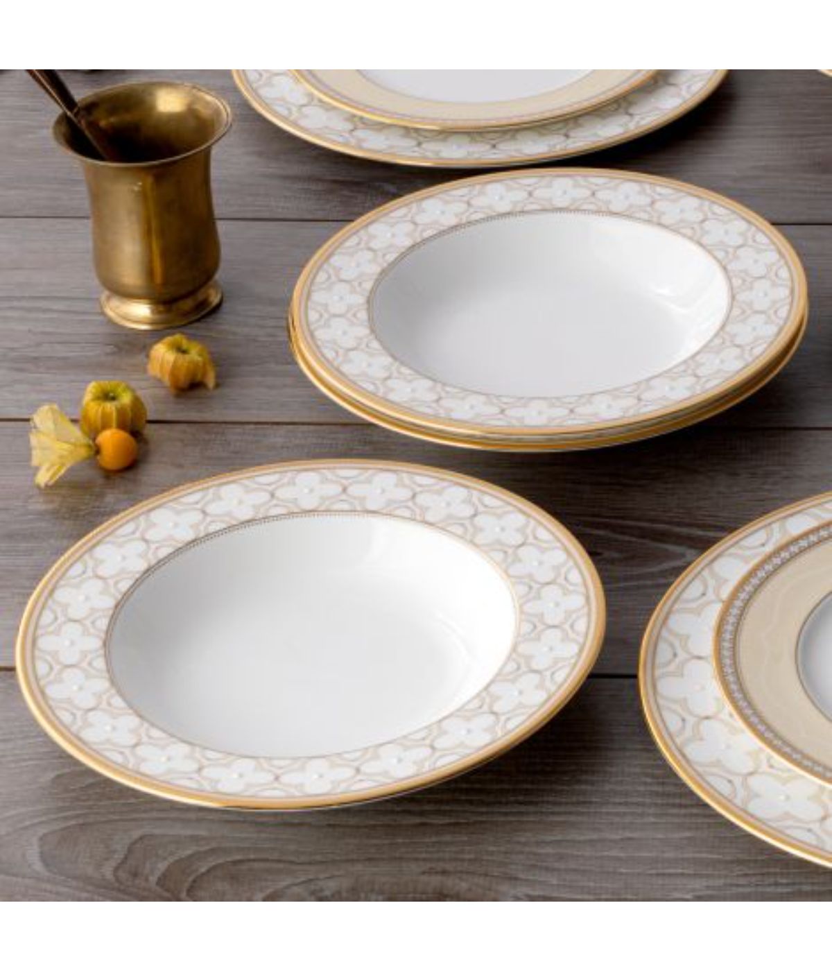  Noritake Trefolio Gold Set of 4 Soup Bowls - White - Bonton