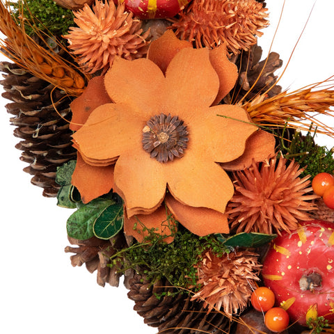 Flowers and Gourds Pine Cone Artificial Fall Harvest Wreath  13.25-Inch  Unlit