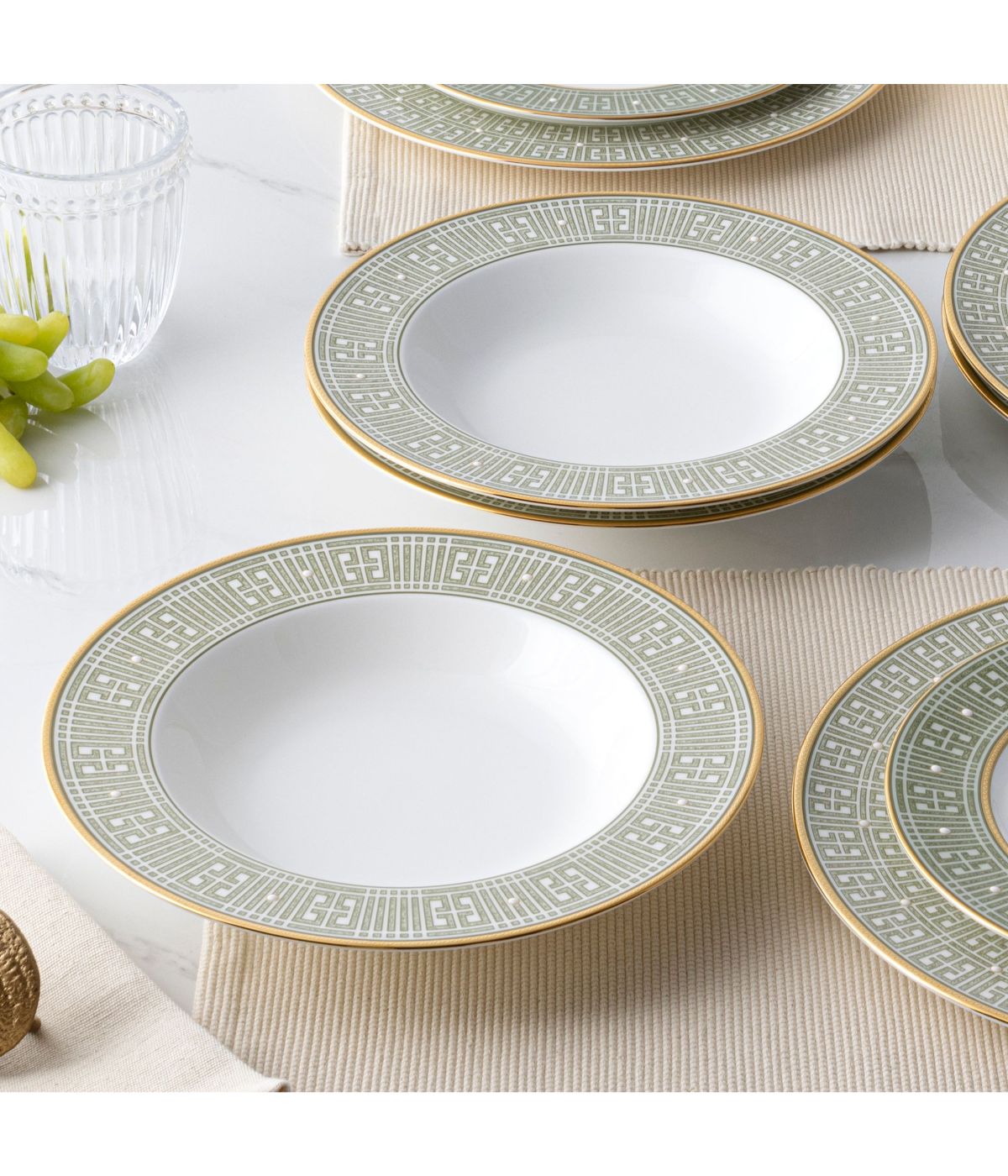  Noritake Infinity Set of 4 Soup Bowls - Green/Gold - Bonton