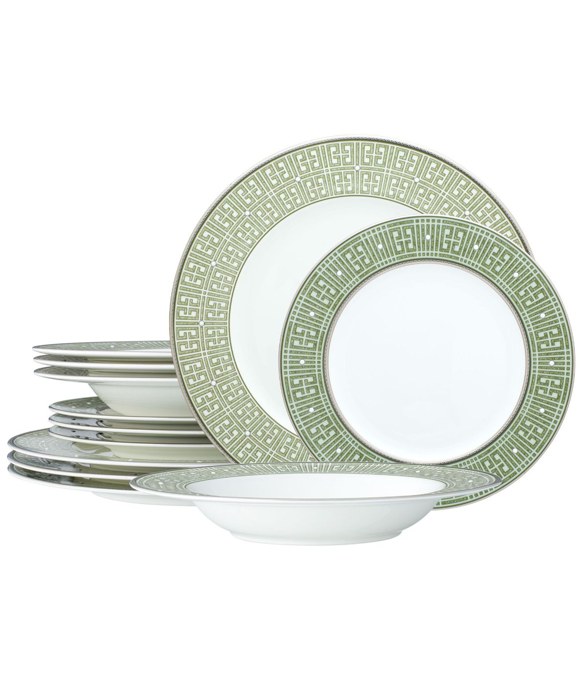  Noritake Infinity 12 Piece Set, Service for 4 - Green/Platinum - Bonton