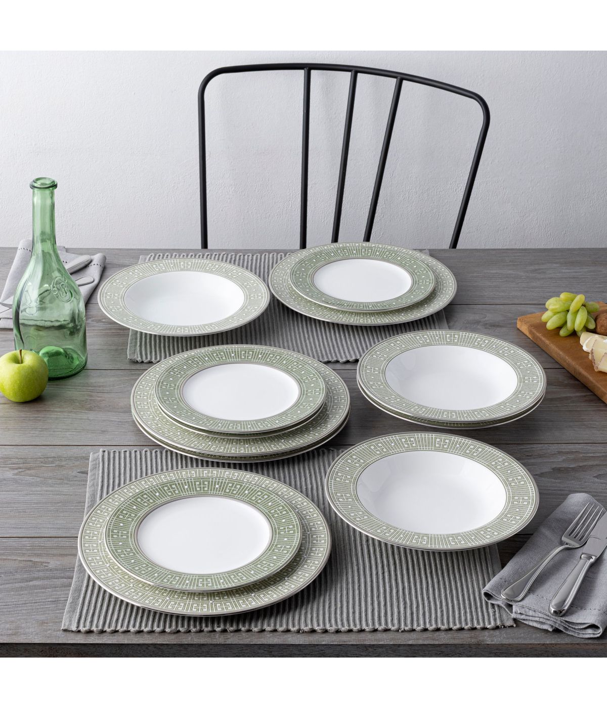  Noritake Infinity 12 Piece Set, Service for 4 - Green/Platinum - Bonton