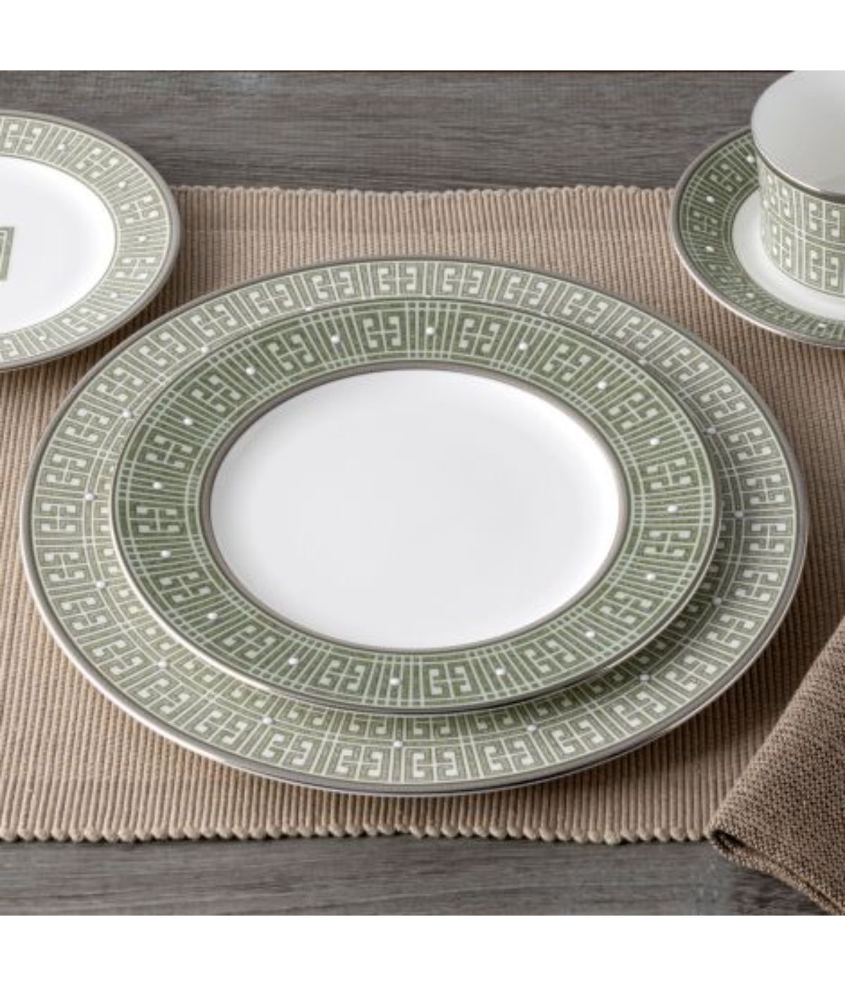  Noritake Infinity Set of 4 Dinner Plates - Green/Platinum - Bonton