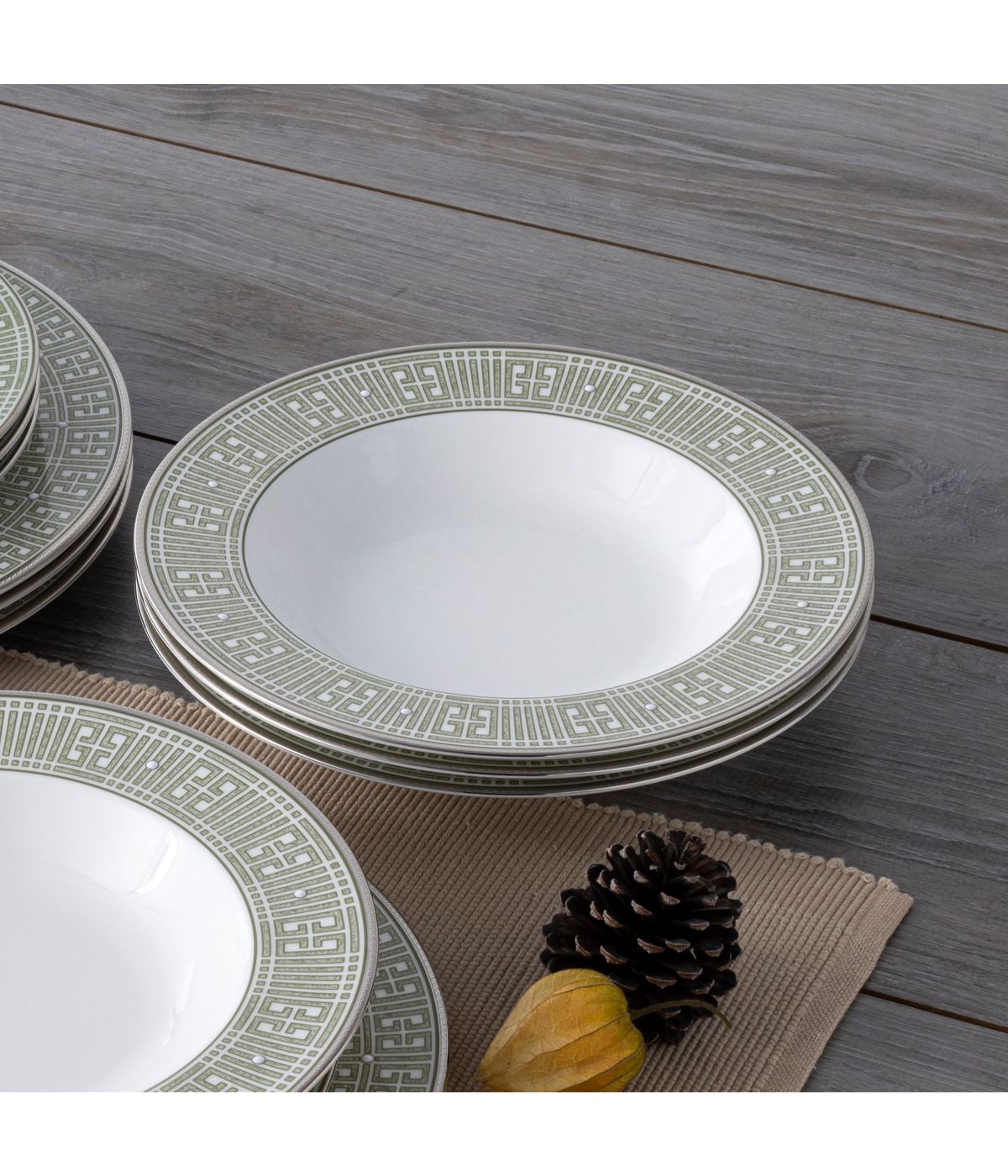  Noritake Infinity Set of 4 Soup Bowls - Green/Platinum - Bonton