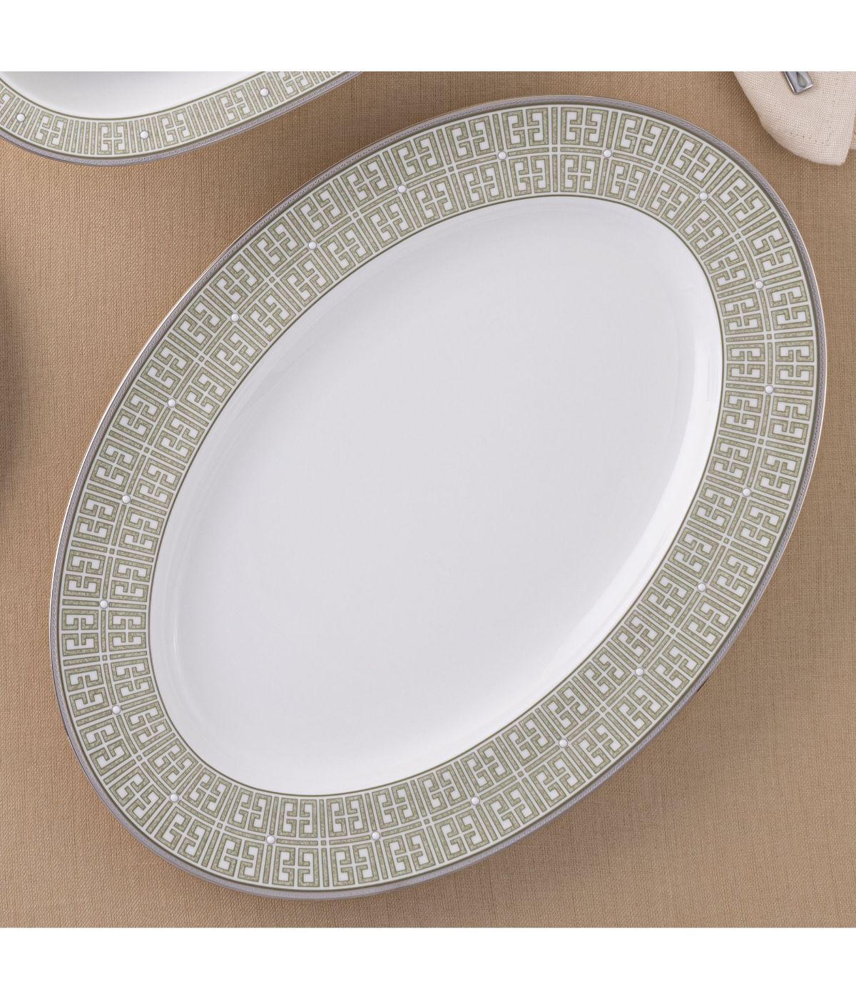  Noritake Infinity Oval Platter - Green/Platinum - Bonton