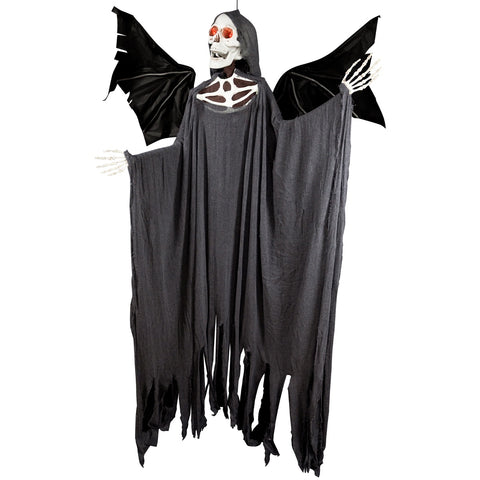 Lighted Sonic Skeletal Reaper With Wings Halloween Decoration - 66" - Red Lights