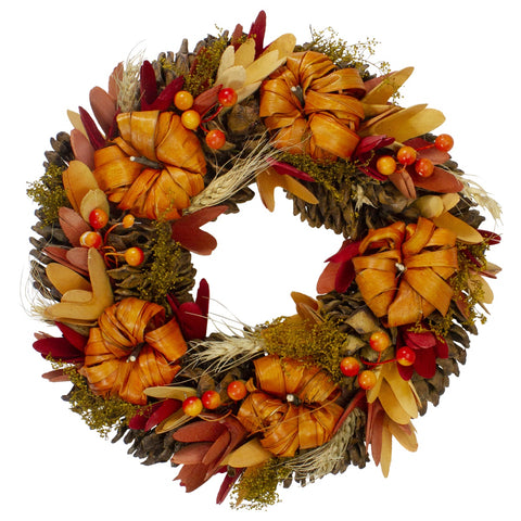 Orange Pumpkins and Berries Autumn Harvest Wreath  13-Inch  Unlit